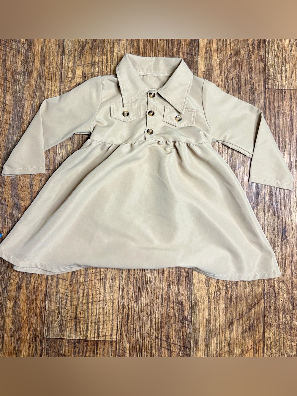 Girls Khaki Utility Shirt Dress Long Sleeve Button Front Size 2-3Y